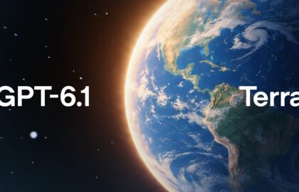 OpenAI's GPT-6.1 Terra launch artwork showing Earth lit by the sun
